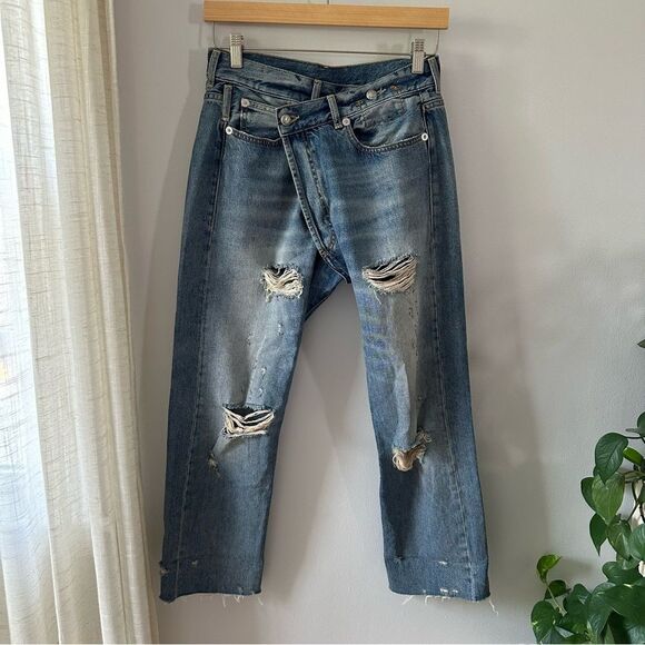 R13 Cross Over Jean in Emory With Rips Wash - Picture 2 of 11